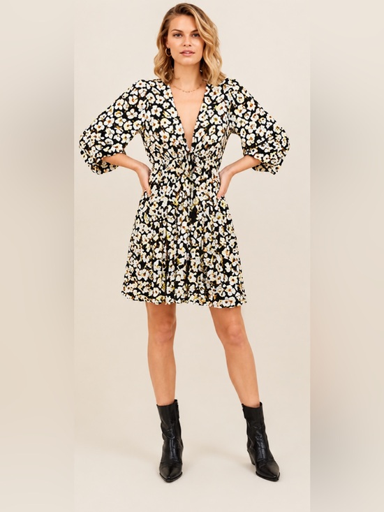 Hale Bob Dresses & Skirts - HALE BOB Daeja Floral Jersey Dress XS Black White Mini Boho Luxe